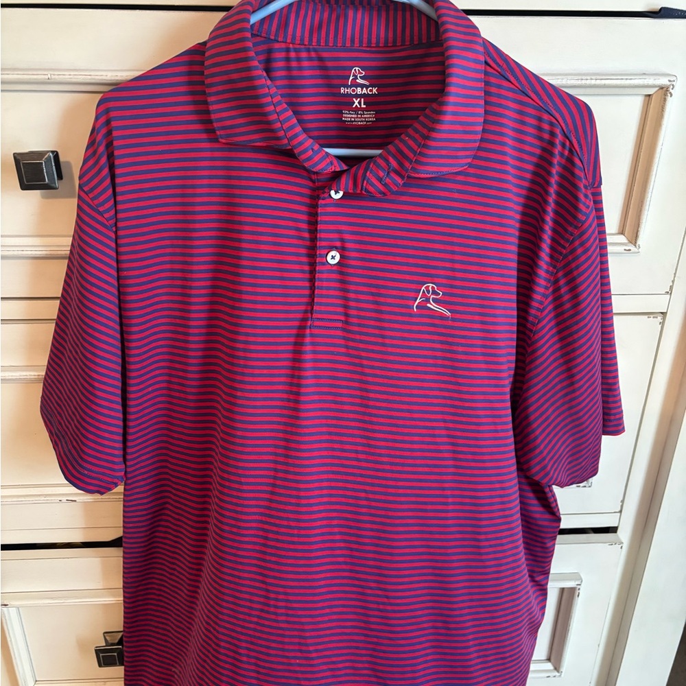Rhoback Men's Polo Shirt - Red and Blue Stripes